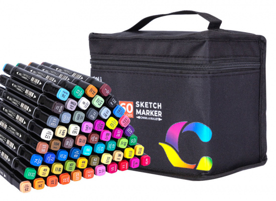 Набор маркеров для скетчинга Deli E70806-60 двойной пиш. наконечник 60цв. текстильная сумка