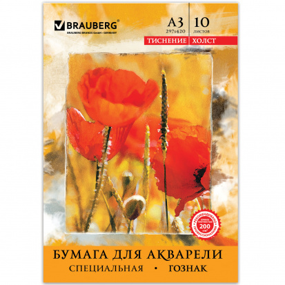 Папка для акварели А3, 10 л, внутренний блок бумага ГОЗНАК "Холст", 200 г/м2