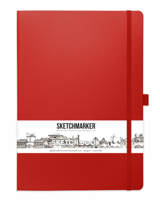 Блокнот для зарисовок Sketchmarker 140г/кв.м 21*29.7см 80л твердая обложка Красный sela25