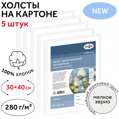 Набор холстов на картоне Гамма "Студия", 5шт., 30*40см, 100% хлопок, 280г/м2, мелкое зерно