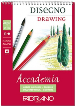 Блокнот для зарисовок "Accademia" 200г/м2 А4 мелкозернистая 30л спираль по короткой стороне sela25