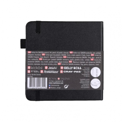 Скетчбук 12x12 см, 140г/м2, 80л, твердая обложка, чёрные листы 