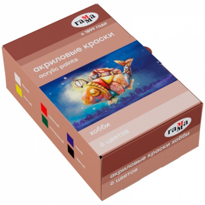 Набор акриловых красок для декора "Хобби", 6 цветов, 20мл, картон Набор акриловых красок для декора "Хобби", 6 цветов, 20мл, картон