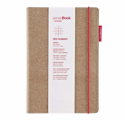 Блокнот "senseBook" Red Rubber M, 14x21см, клетка на резинке обл. композиционная кожа