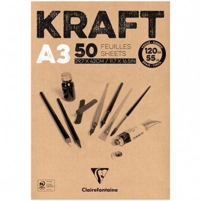 Склейка для скетчей "Kraft", 50л. A3, 120г/м2, верже, крафт sela
