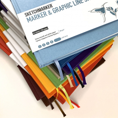 Скетчбук "Marker&Graphic line" 180г/м2, 17х25см, 44л твердая обложка, цвет голубой