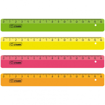 Линейка 16см, пластиковая, флуоресцентная, ассорти sela25