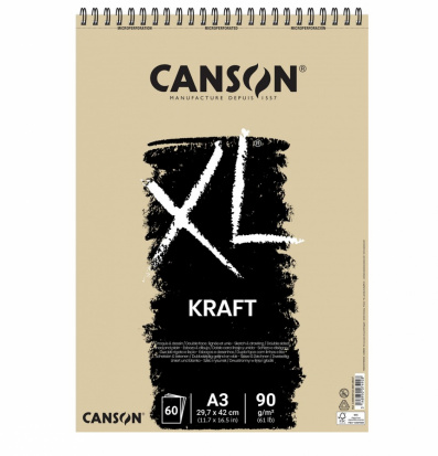 УЦЕНКА CANSON XL Альбом для графики Крафт 90г/м.кв 29.7*42см 60л спираль по короткой стороне
