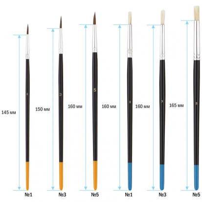 Набор кистей 15шт., пони, щетина, плоские, круглые, блистер Набор кистей 15шт., пони, щетина, плоские, круглые, блистер