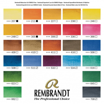 Набор акварельных красок "Rembrandt" 24цв кювета в металле, кисть