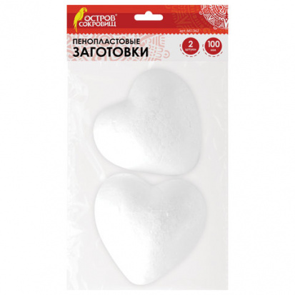 Пенопластовые заготовки для творчества "Сердечки", 2 шт, 100мм Пенопластовые заготовки для творчества "Сердечки", 2 шт, 100мм