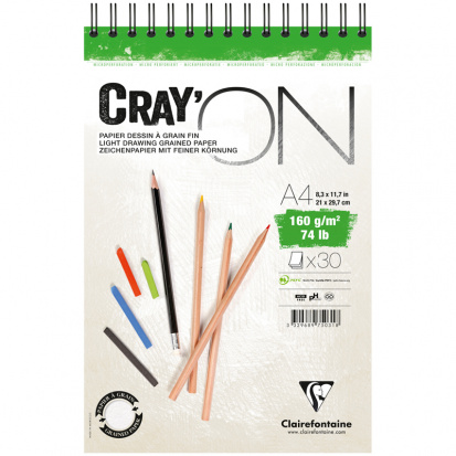 Блокнот для скетчей "Cray'ON", 30 л. A4, 160г/м2, мелкозернистая