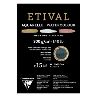 Склейка для акварели "Etival", 15л., A4, 300г/м2, Rough \ Cold Pressed, черная sela