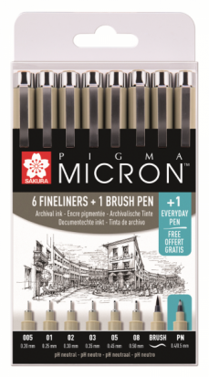 Набор капиллярных ручек "Pigma Micron", 8шт черный + brush + PN