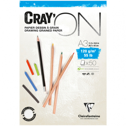 Склейка для скетчей "Cray'ON", 50л. A3, 120г/м2, мелкозернистая