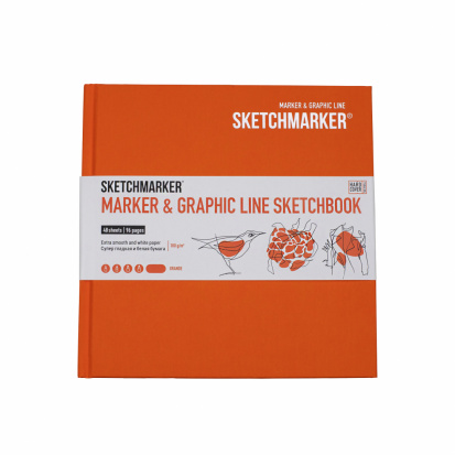 Скетчбук Sketchmarker MARKER & GRAPHIC LINE 180г/м.кв 163х163мм 48л твердая обложка цв.оранжевый