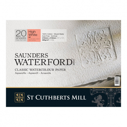 Блок для акварели "Saunders Waterford", супер белая, Satin, 300г/м2, 20л, 31x41см