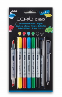 Набор спиртовых маркеров Copic "Ciao", яркие цвета 5цв + 1 мультилинер 0.3мм 