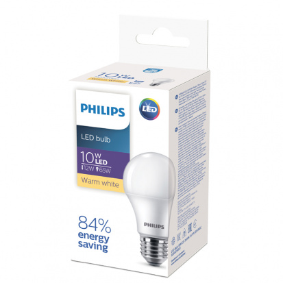 Лампа светодиодная Philips EcoHome, 10Вт, тип А "груша", Е27, 3000К, теплый свет