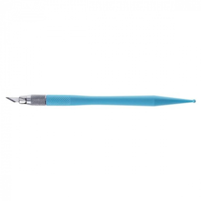 Нож-скальпель канцелярский, 24x4мм противоскользящая ручка, 8 лезвий, голубой sela