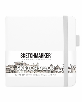 Блокнот для зарисовок Sketchmarker 140г/кв.м 12*12см 80л твердая обложка Белый