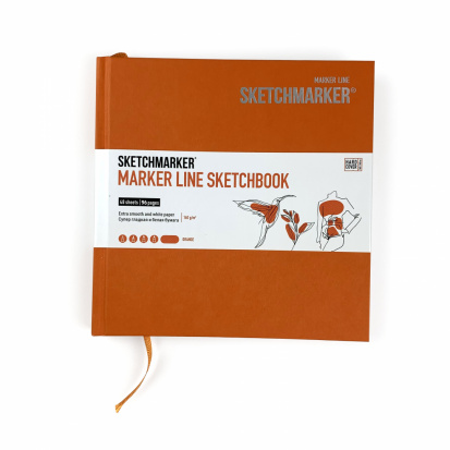 Скетчбук Sketchmarker MARKER LINE 160г/м.кв 163х163мм 48л твердая обложка цв.оранжевый