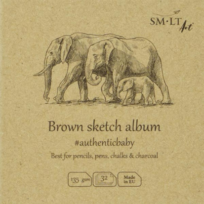 Скетчбук SMLT Art Authenticbaby Brown 135г/м2 9х9см 32л переработанная двухслойная бумага твердая об