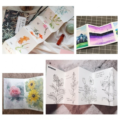 Скетчбук-гармошка для акв, зеленый, 300 г/м2, А6 (до 100х15см), 50% хлопок,  среднезернистая sela25