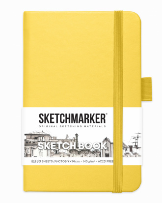Блокнот для зарисовок Sketchmarker 140г/кв.м 9*14см 80л твердая обложка Лимонный
