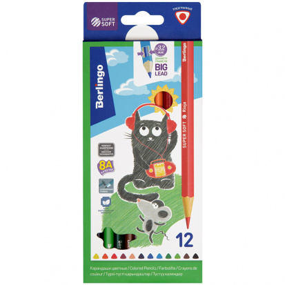 Карандаши цветные "SuperSoft "Жил-был кот", 12цв., трехгран., заточен., картон Карандаши цветные "SuperSoft "Жил-был кот", 12цв., трехгран., заточен., картон