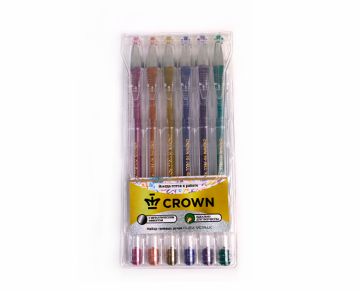 Набор гелевых ручек Crown "Hi-Jell Metallic" 6 цв., 0,8мм, блистер