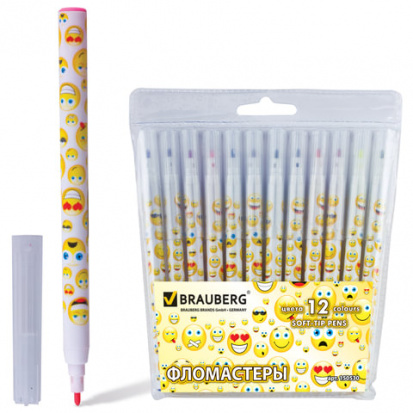 Фломастеры "Смайлики", 12 цветов, корпус с печатью, пласт. упаковка