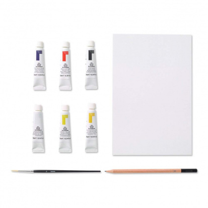 Набор для художника (масляные краски 6 цветов 10 мл, кисточка щетина №10, карандаш), 9 предметов