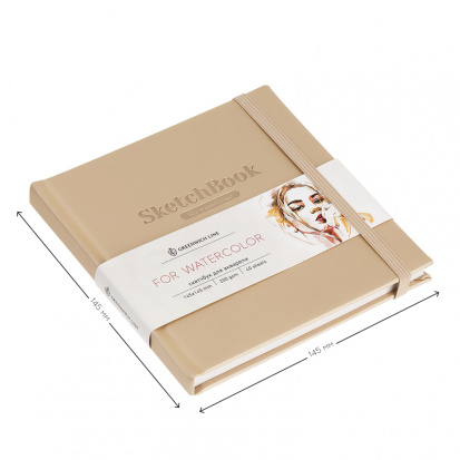 Скетчбук для акварели 40л., 145*145 Greenwich Line, бежевый, 200г/м2, кожзам, на резинке