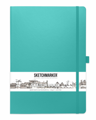 Блокнот для зарисовок Sketchmarker 140г/кв.м 21*29.7см 80л твердая обложка Аквамарин 