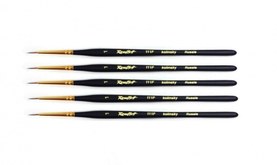 Кисть колонок круглая короткая ручка "111F " №1 для акварели, 5шт