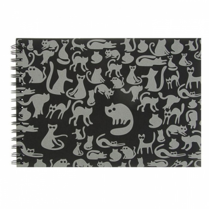 Блокнот для эскизов А4 40 л., 160 г/м2, черная тонированная бумага, гребень, "Ночные коты"