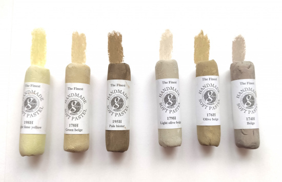 Пастель сухая мягкая круглая ручной работы №178, зелено-бежевый