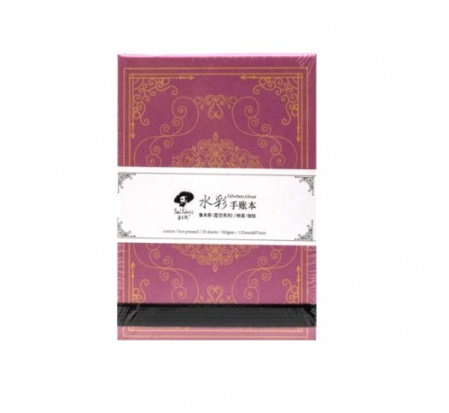 Скетчбук для акварели розовый с резинкой, 300 г/м2, А6 (97х132мм), среднезернистая, 20л
