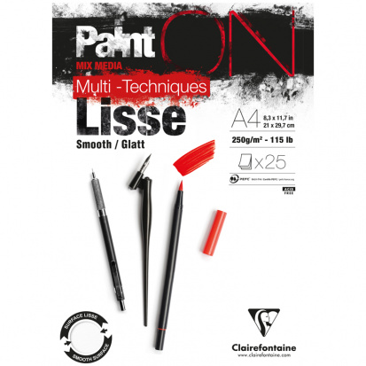Склейка для смешанных техник "Paint'ON Smooth", 25л., A4, 250г/м2, белый