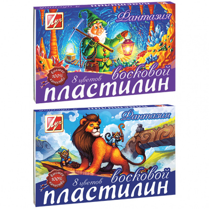Пластилин Луч "Фантазия", 08 цветов, 140г, восковой, со стеком, картон
