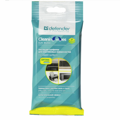 Салфетки чистящие влажные Defender, для поверхностей, в мягкой упаковке, 20шт. 