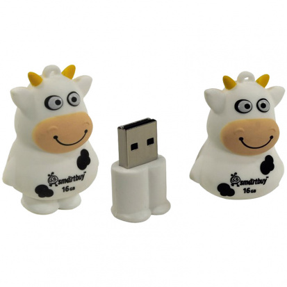 Память Smart Buy "Wild series" Коровка 16GB, USB 2.0 Flash Drive, белый