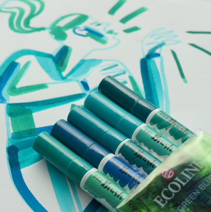 Набор маркеров "Ecoline" 5шт, зелено-голубые цвета