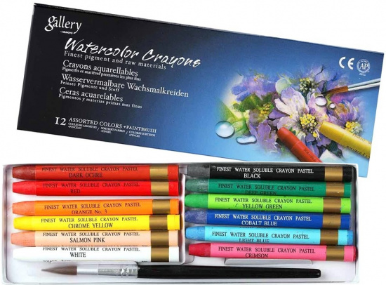 Пастель масляная акварельная профессиональная, 12 цветов + кисточка в картонной коробке