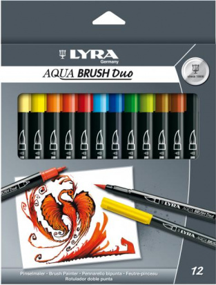 УЦЕНКА LYRA Aqua Brush Duo - двойной фломастер с эффектом рисунка кистью.12цв