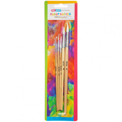 Набор кистей 5шт., коза, круглые, № 1, 2, 3, 4, 5, блистер