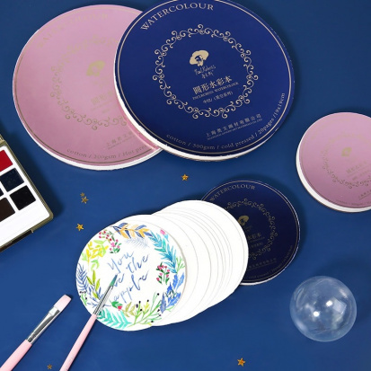 Скетчбук-круглый для акв, синий, 300 г/м2, (250х250мм), хлопок 50%, среднезернистая, 20л