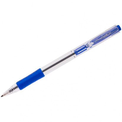 Ручка шариковая автоматическая синяя, 1,0мм, грип, прозрачный корпус