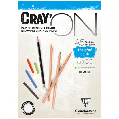 Склейка для скетчей "Cray'ON", 50л. A5, 120г/м2, мелкозернистая